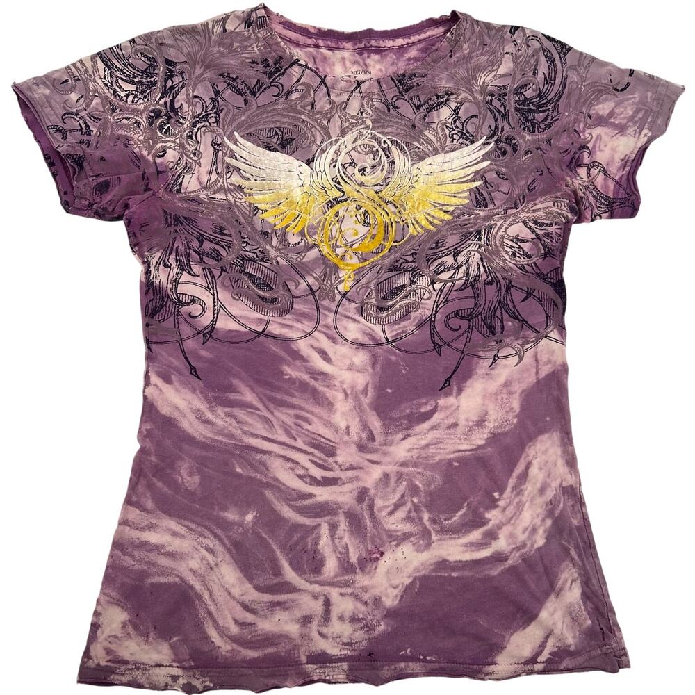 Vintage y2k women's Sinful tribal angel wings cyber grunge graphic AOP t shirt